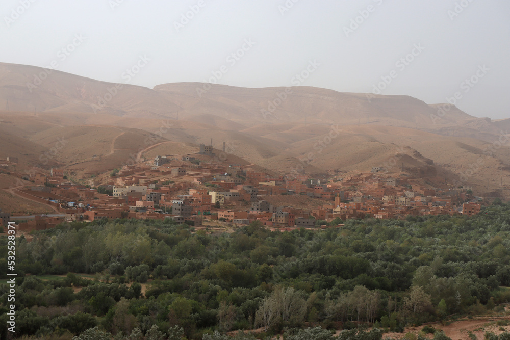 Landscape of the Dades Valley and the town of Boumalne Dades in Morocco