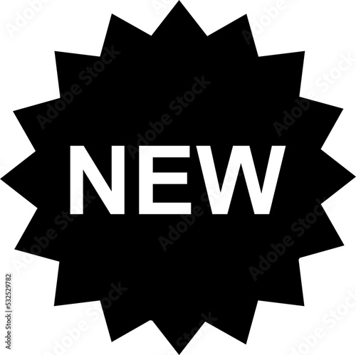 Isolated icon of a star sticker with the word NEW. Concept of new arrivals and marketing. 