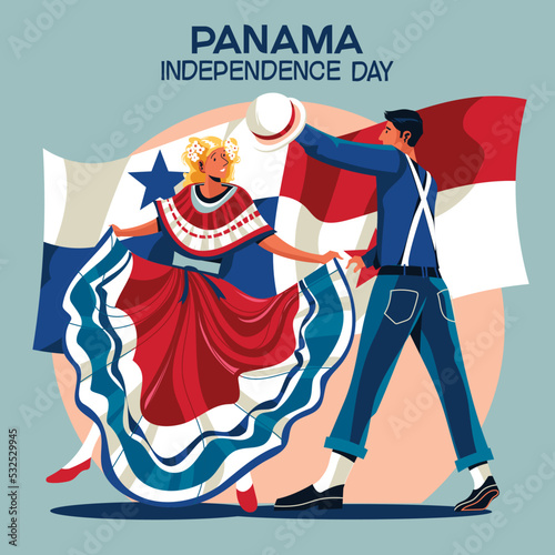 Panama Independence Day Concept with Panama Girl Dance and Flag Background