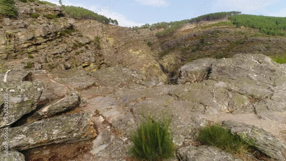 Fisgas do Ermelo Mountains Waterfall in Portugal. Low Water Level. Climatic Change Fisgas do Ermelo Mountains Waterfall in Portugal. Low Water Level. Climatic Change
