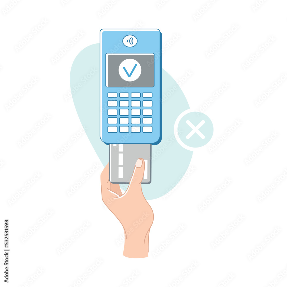 Contactless Payment with Hand Paying with Plastic Card Vector Illustration Contactless Payment with Hand Paying with Plastic Card Vector Illustration