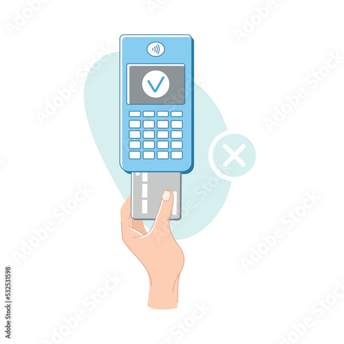 Contactless Payment with Hand Paying with Plastic Card Vector Illustration