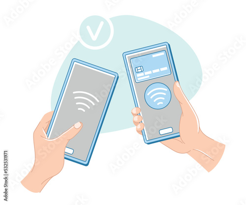 Contactless Payment with Hand Paying with Smartphone Vector Illustration