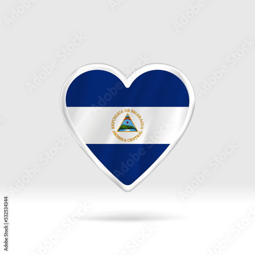 Free Download Heart from Nicaragua flag. Silver button heart and flag template. Easy editing and vector in groups. National flag vector illustration on white background. - GFXLoad