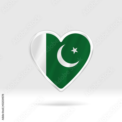 Heart from Pakistan flag. Silver button heart and flag template. Easy editing and vector in groups. National flag vector illustration on white background.