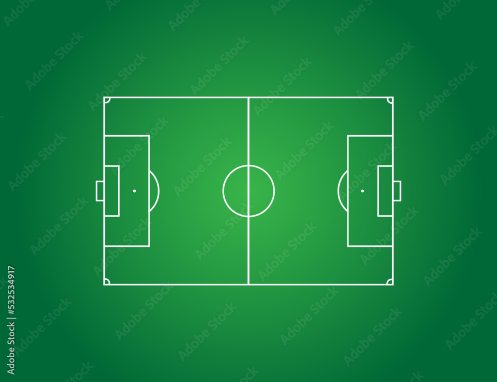 Fußballfeld von oben auf einem grünem rasen.