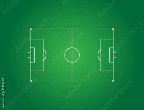 Fußballfeld von oben auf einem grünem rasen.