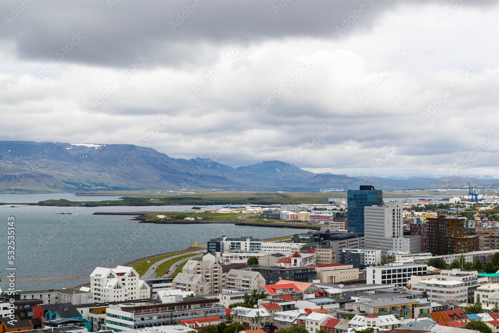birds eye view over downtown reykjavik near the harbour