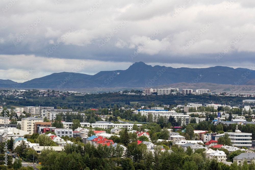 birds eye view over downtown reykjavik near the harbour