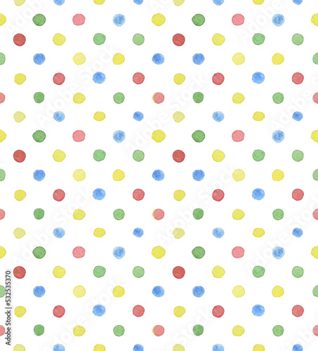 Watercolor seamless pattern. colored dots. cute simple print, digital paper, scrapbooking