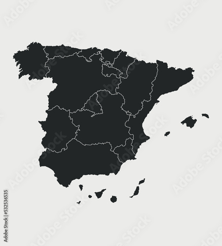 Spain map with regions isolated on white background. Outline Map of Spain. Vector illustration