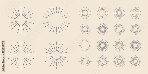 Light rays, Sunbeams icons isolated on white background. Vintage elements for logo, emblem, badge design. Vector illustration