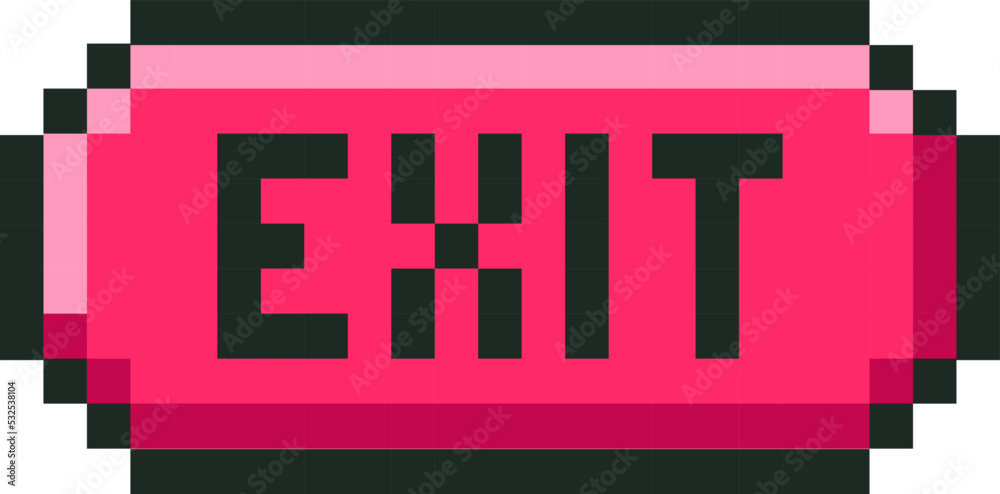 Pixel exit button. Vector illustration
