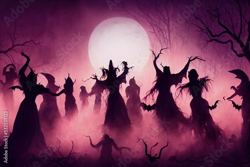 Witches having a coven celebration for Halloween. photo