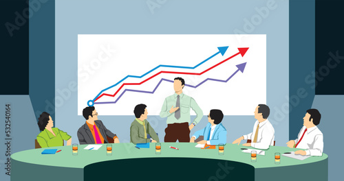 business team with graph, meeting in the office discussing good job prospects