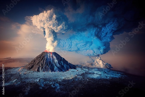 Fotografia An illustration of the blue volcano in Indonesia, Kawah Ijen Volcano, Sulfuric Gas