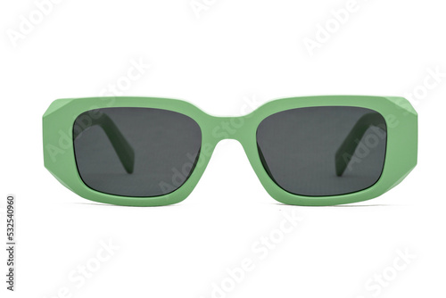 Front photo of green colored polarized sunglasses for ecommerce isolated on white background