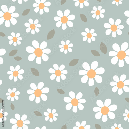 Seamless pattern of daisies. Floral background. Vector illustration. It can be used for wallpapers, wrapping, cards, patterns for clothes and other.