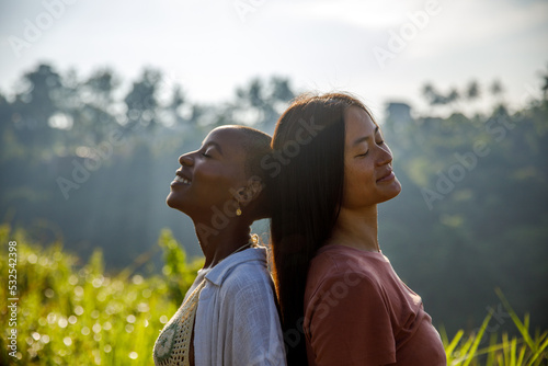 Two friends enjoying connection and nature together photo