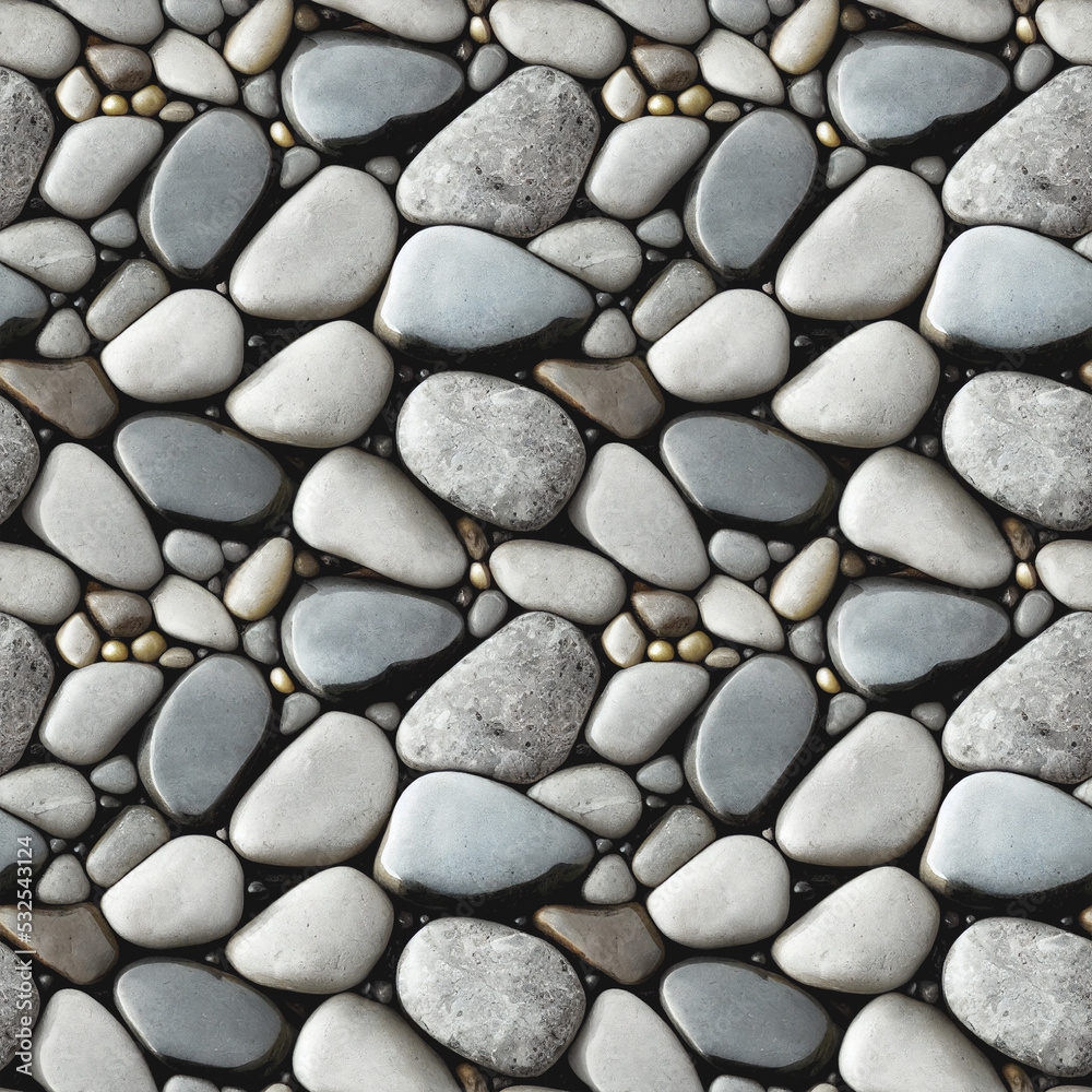 Seastones seamless pattern. Polished rounded pebbles repeating background. Realistic 3D illustration Seastones seamless pattern. Polished rounded pebbles repeating background. Realistic 3D illustration