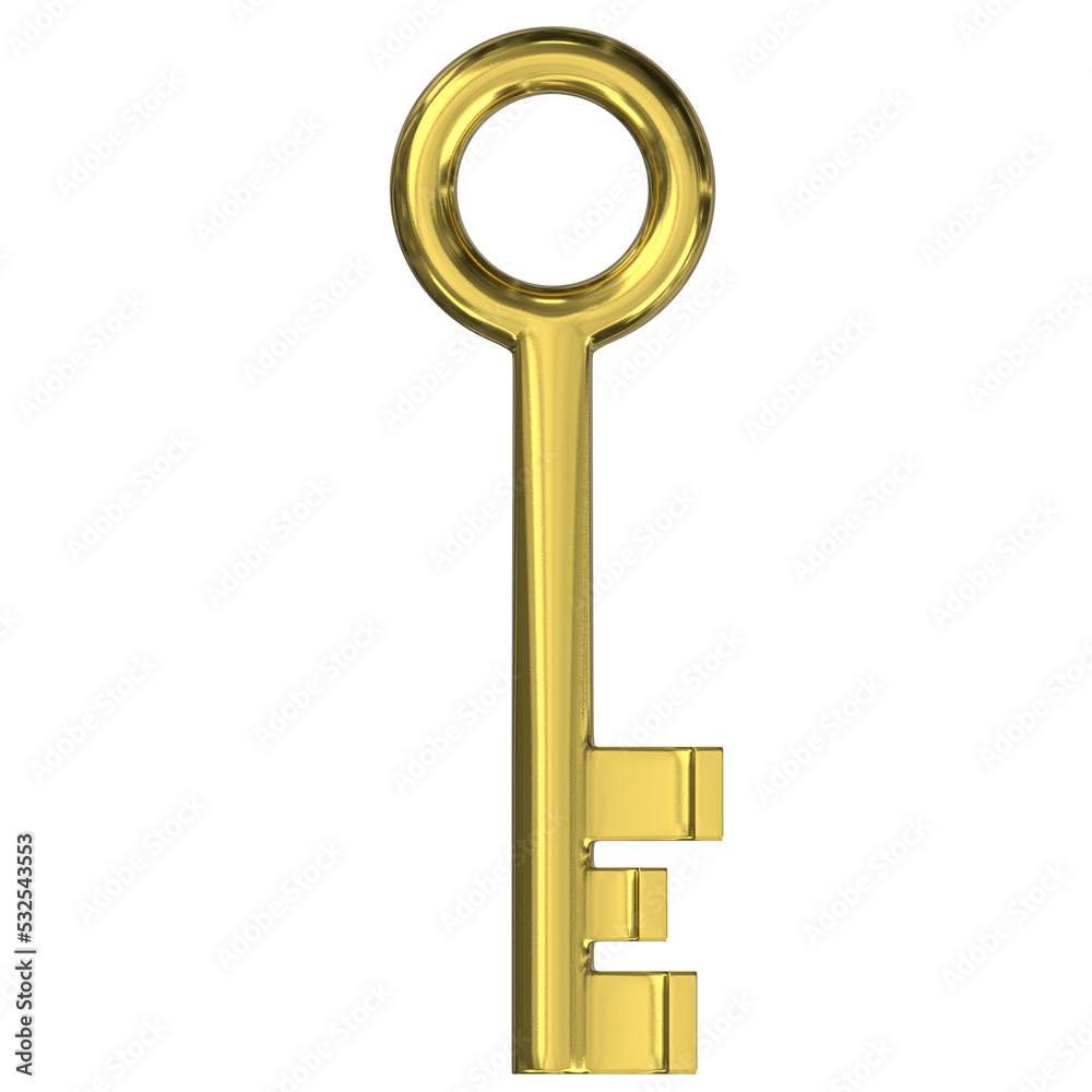 3d rendering illustration of a stylized key 3d rendering illustration of a stylized key