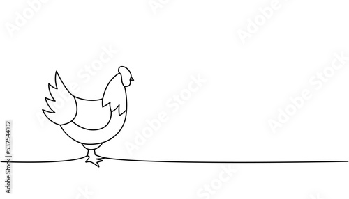 Chicken one line continuous drawing. Chicken symbol. Farm bird continuous one line illustration. Vector minimalist linear illustration.