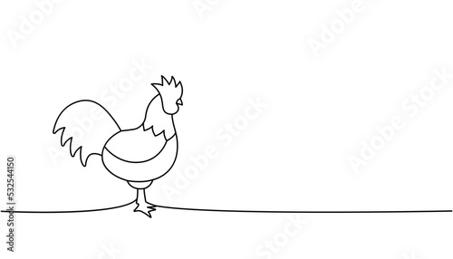 Rooster one line continuous drawing. Rooster symbol. Farm bird continuous one line illustration. Vector minimalist linear illustration.