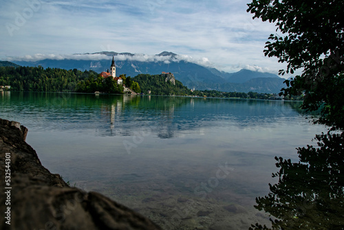 Fototapeta Naklejka Na Ścianę i Meble -  view over lake Bled and Bled island with the Church of the Assumption of Mary in Slovenia