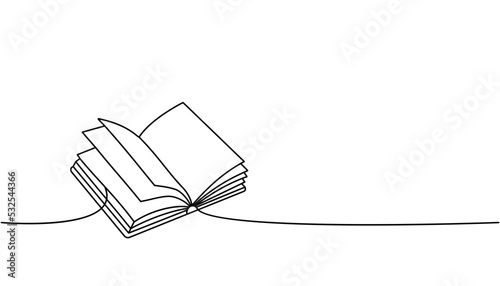 Closed book one line continuous drawing. Bookstore, library continuous one line illustration. Vector minimalist linear illustration.