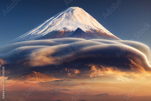 An Illustration of Lenticular Clouds in Japan, Mount Fuji. photo