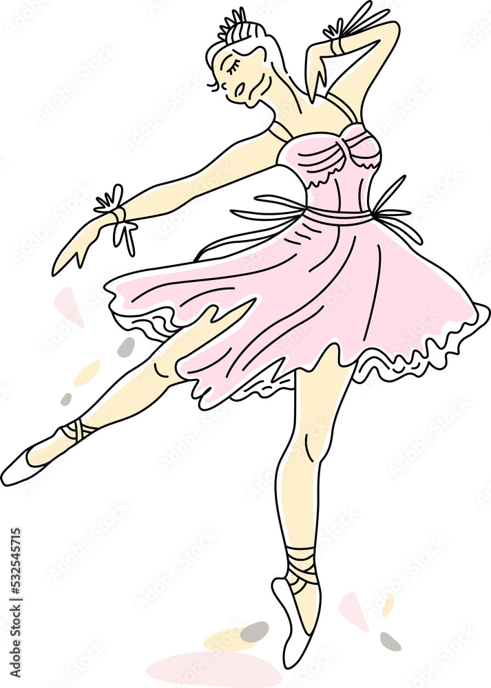 Fototapeta premium Woman ballet dancer of continuous line drawing in pink color. Dance trend logotype. Oneline style.