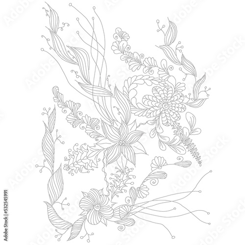 Flower decorative doodle monochrome pattern stock vector illustration for web, for print 