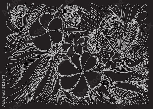 Flower decorative doodle monochrome pattern stock vector illustration for web, for print 