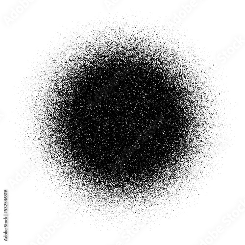 Circle grain texture. Radial faded noise gradient. Round grunge shape. Speckles and particles textured background. Dotted print wallpaper. Vector