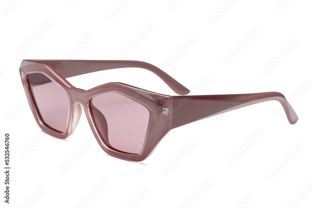 Side view photo of pink colored polarized sunglasses for ecommerce isolated on white background Side view photo of pink colored polarized sunglasses for ecommerce isolated on white background