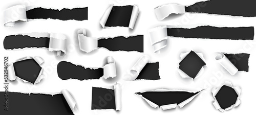 Fotografiet Collection black paper isolated on white. Vector