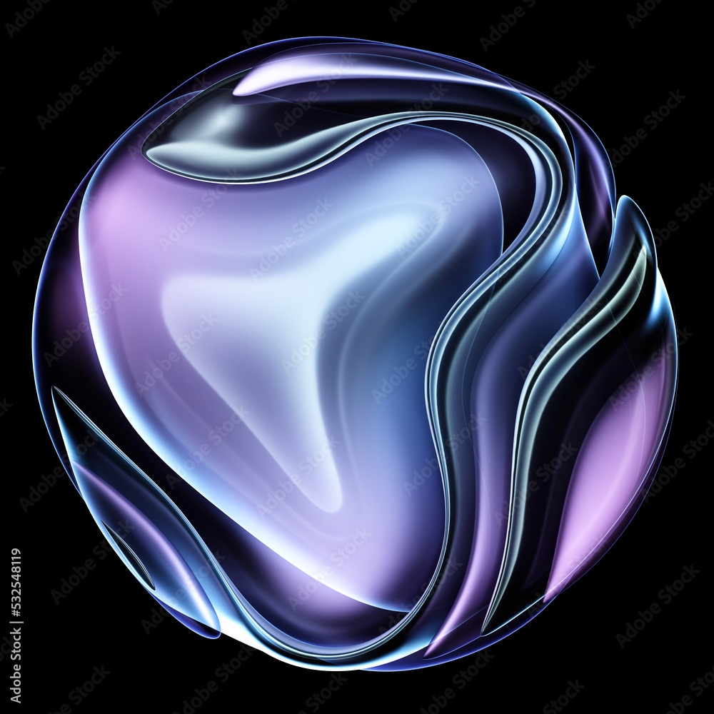 3d render of abstract art of surreal 3d ball or sphere in curve wavy ...