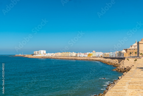 Beautiful coast of the tourist city of Cadiz in Andalusia, tourism in summer © unai