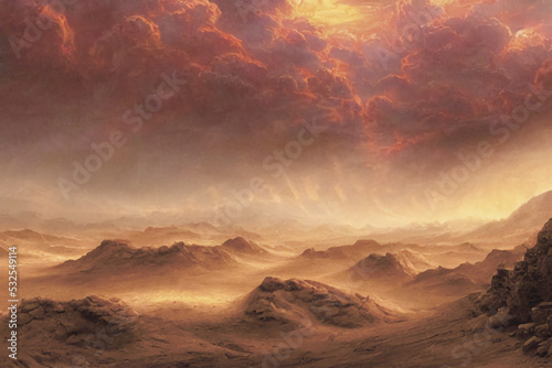 Desert landscape  sandstorm  dramatic scene..