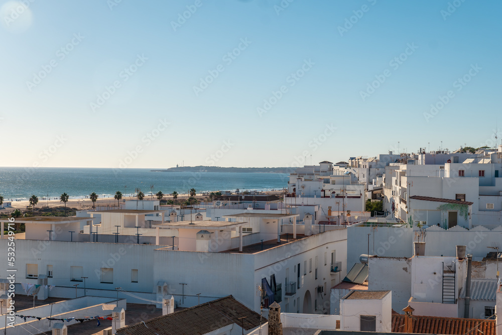 View of the Bateles beach from the Torre de Guzman in Conil de la Frontera, Cadiz. Andalusia