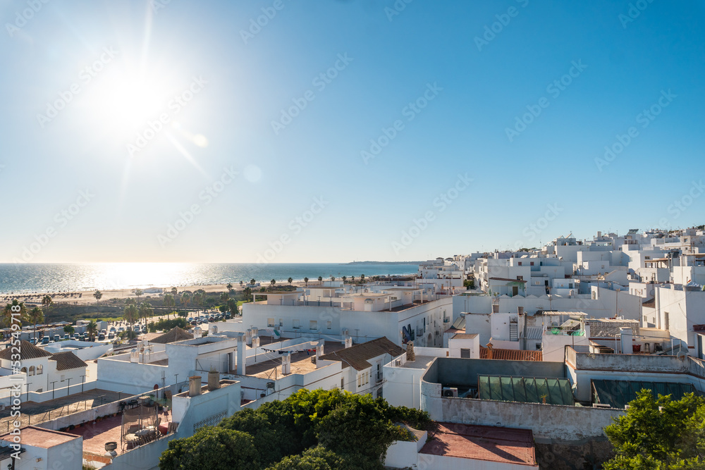 View of the town of Conil de la Frontera from the Torre de Guzman, Cadiz. Andalusia