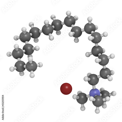 Cetrimonium bromide antiseptic surfactant molecule, 3D rendering. photo