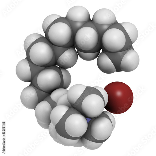 Cetrimonium bromide antiseptic surfactant molecule, 3D rendering. photo