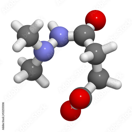 Daminozide (Alar) plant growth regulator molecule. Has been banned because of carcinogenicity concerns, 3D rendering. photo