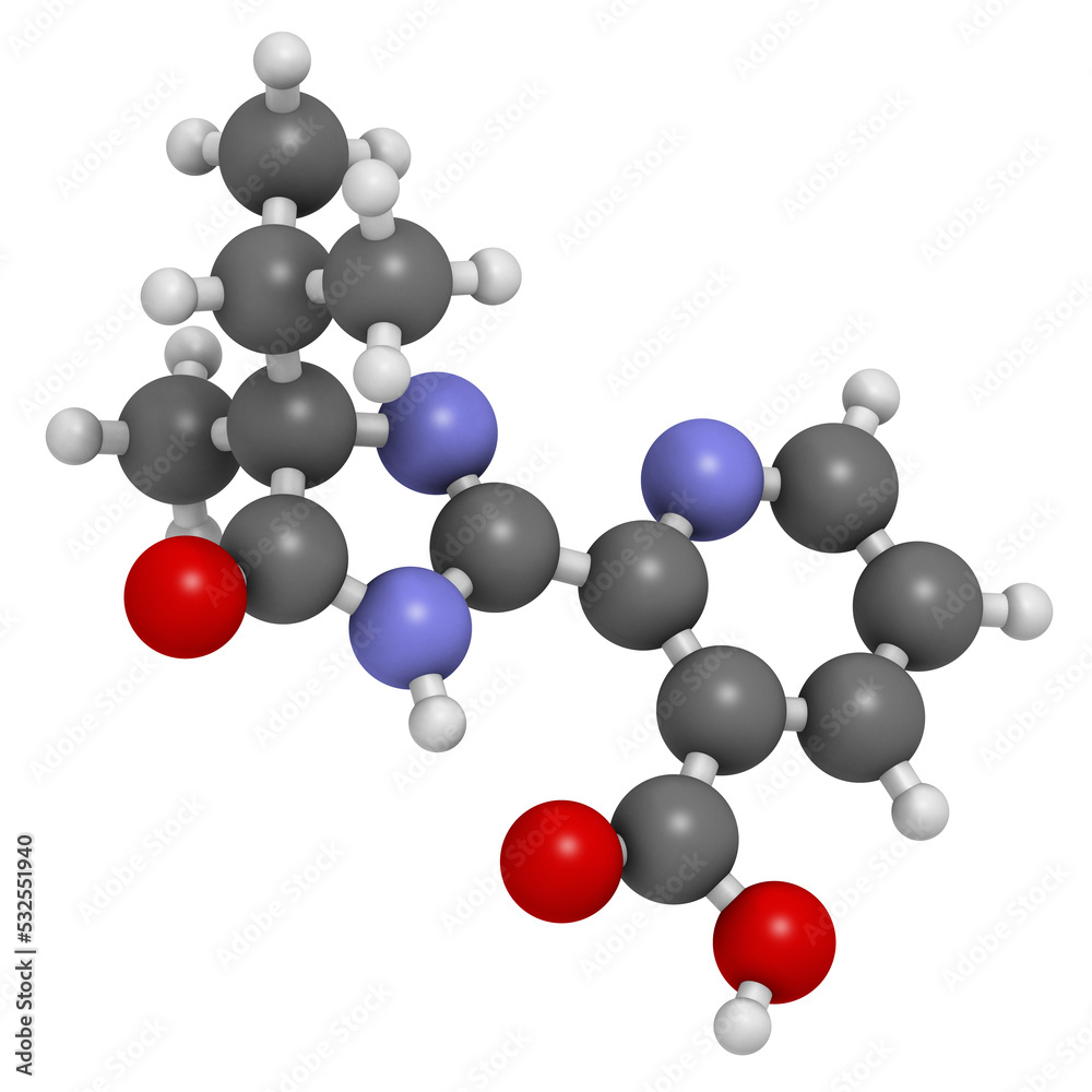 Imazapyr herbicide molecule, 3D rendering. Imazapyr herbicide molecule, 3D rendering.