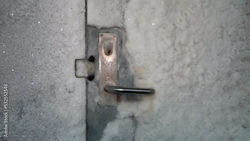 Frozen door inside Global Seed Vault Svalbard Longyearbyen Black and white photo photo