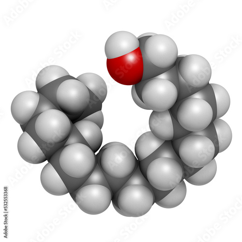 Stearyl alcohol molecule. Constituent of cetostearyl alcohol (cetearyl alcohol, cetylstearyl alcohol), 3D rendering. photo
