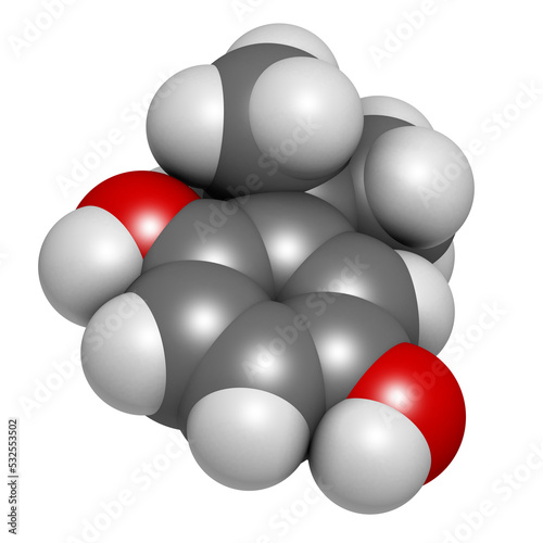 TBHQ  tert-Butylhydroquinone  antioxidant preservative molecule  3D rendering.