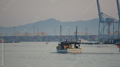 Fishing boat returned from the sea at sunrise, Itajaí - Santa Catarina