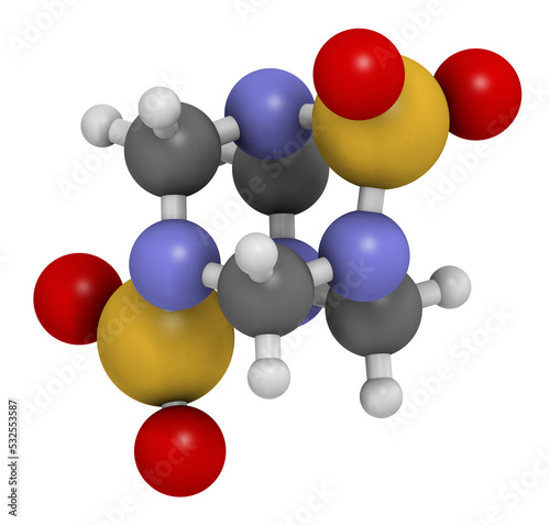 Tetramethylenedisulfotetramine (TETS) rodenticide molecule, 3D rendering. photo